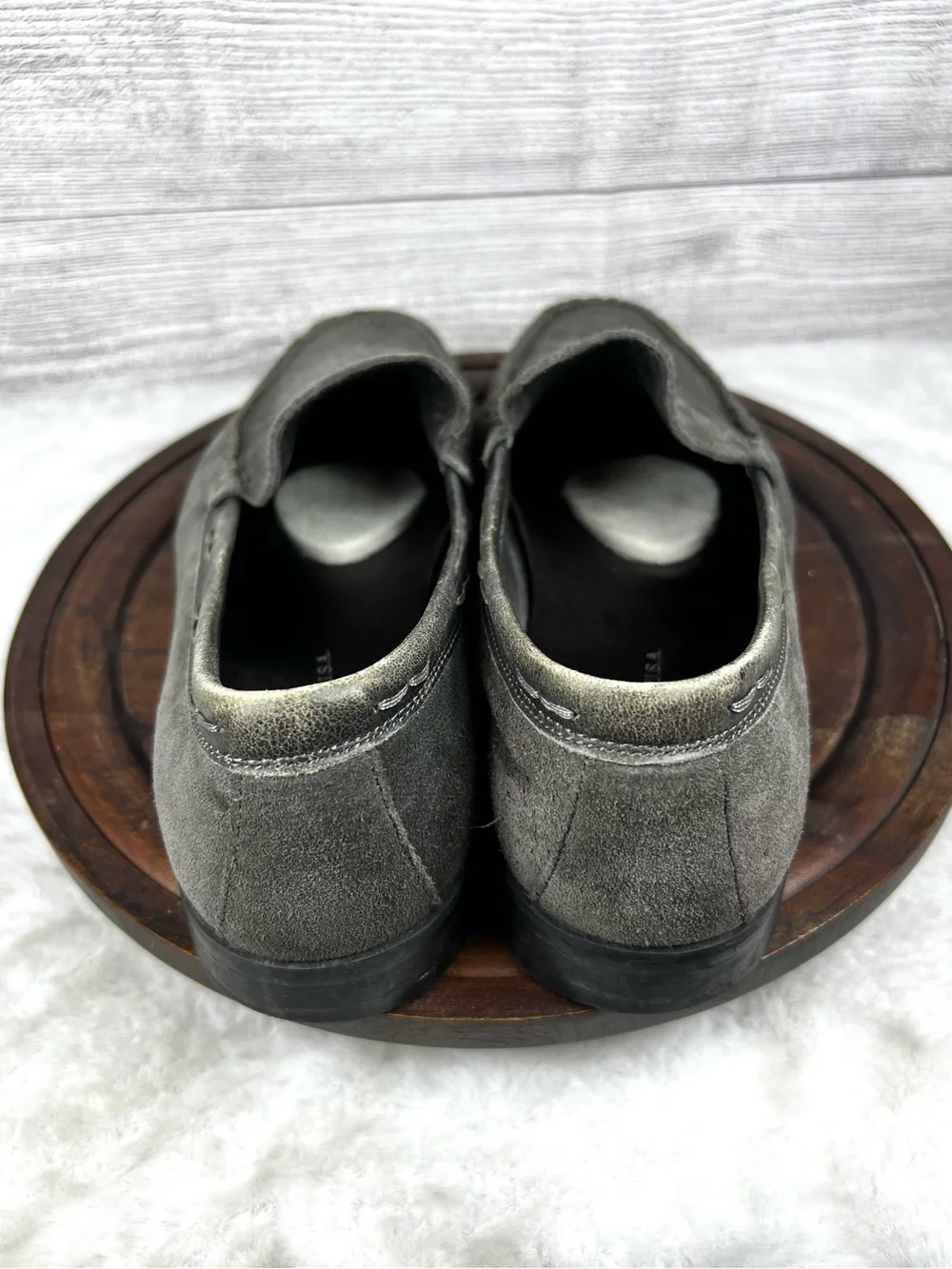 John Varvatos Slip On Loafers Suede Leather Grey Men’s Shoes 12M Preppy FLAW